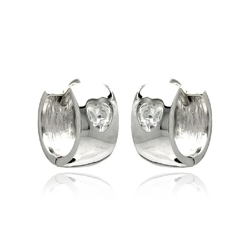 ladies earrings zodiac crawler-Silver 925 Rhodium Plated Hear Clear CZ huggie hoop Earrings - STE00879