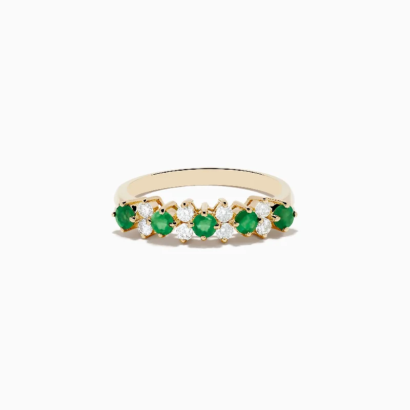 ladies ring initial lab-grown-14K Yellow Gold Emerald and Diamond Band, 0.64 TCW