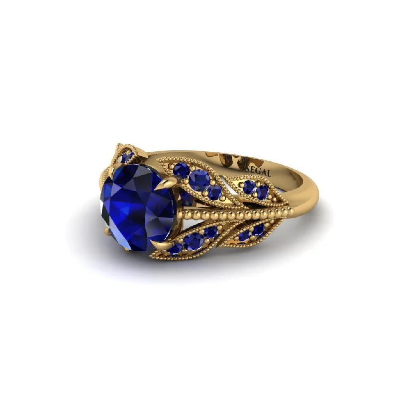 ladies engagement ring custom five stone-Sapphire Majestic Leaf Gold Engagement Ring - Makenna No. 73