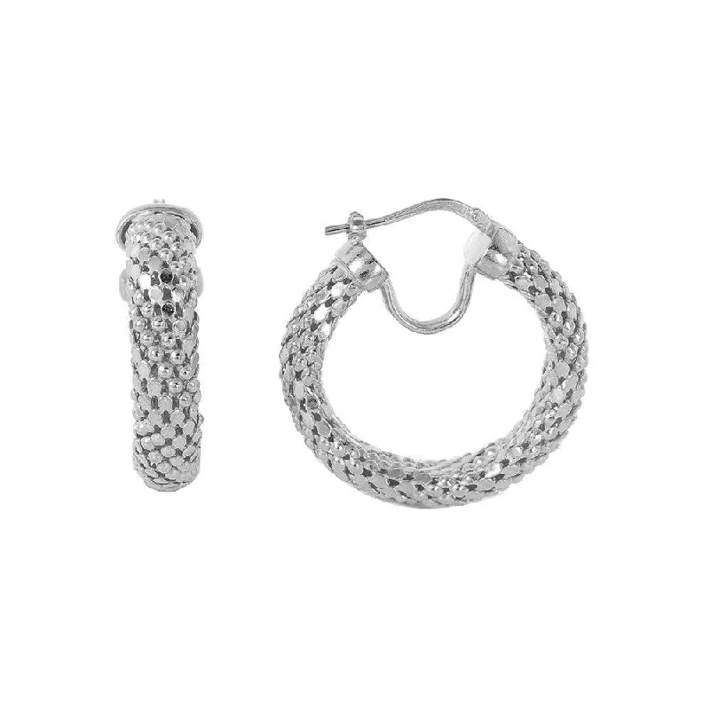 ladies earrings intricate silver-Clearance-Silver 925 Rhodium Plated Thin Hoop Chain-texture Earrings - ITE00060RH