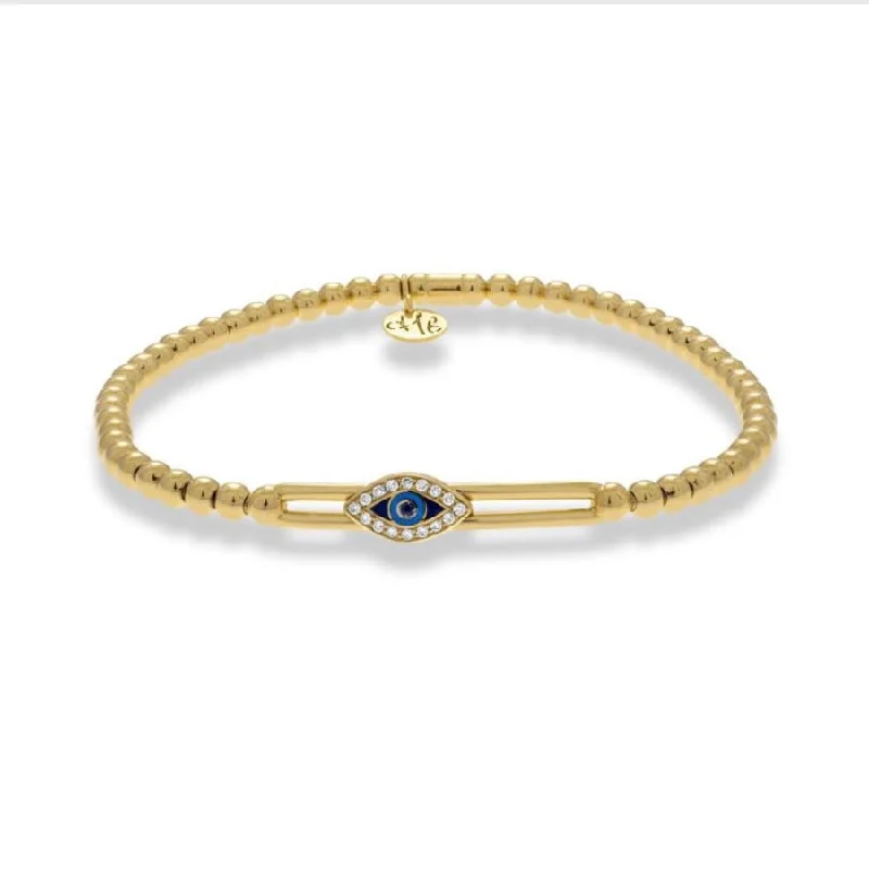 Ladies bracelets loose style bracelets-Hulchi Belluni Evil Eye Stretch Beaded Bracelet 18k Yellow Gold