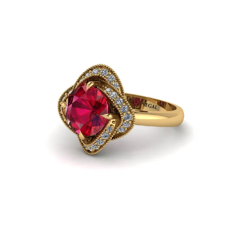 ladies engagement ring engraved limited edition-Ruby Floral Infinity Engagement Ring - Brinley No. 10