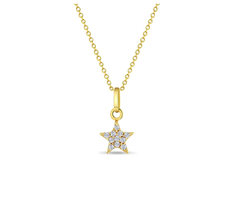 Ladies necklaces Italian crafted styles-Copy of 14k Tiny Pave "Diamond" Star Necklace