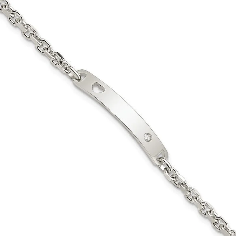 Ladies bracelets moonstone glow styles-Sterling Silver Polished ID W/CZ Heart Bracelet