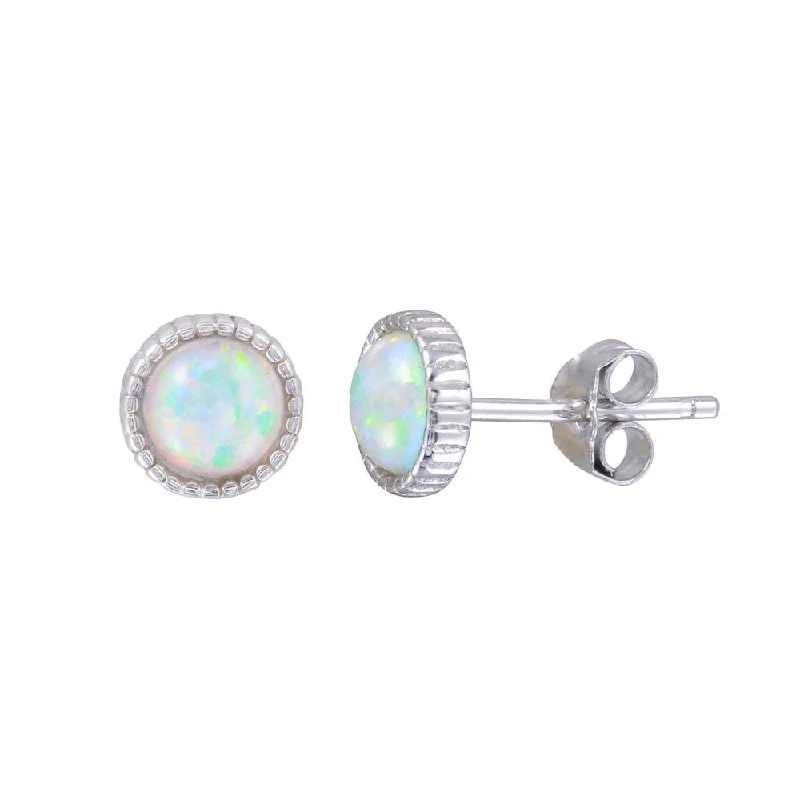 ladies earrings constellation blue sapphire-Rhodium Plated 925 Sterling Silver Synthetic Opal Earrings - STE01189