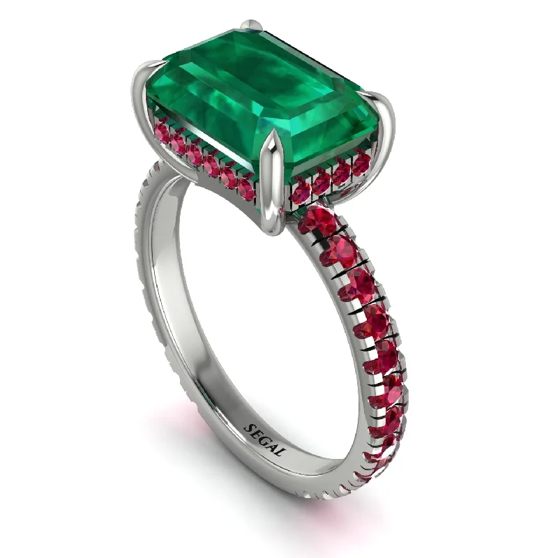 ladies engagement ring trendy marquise cut-Emerald-Cut Emerald Pavé Engagement Ring - Daphne No. 51