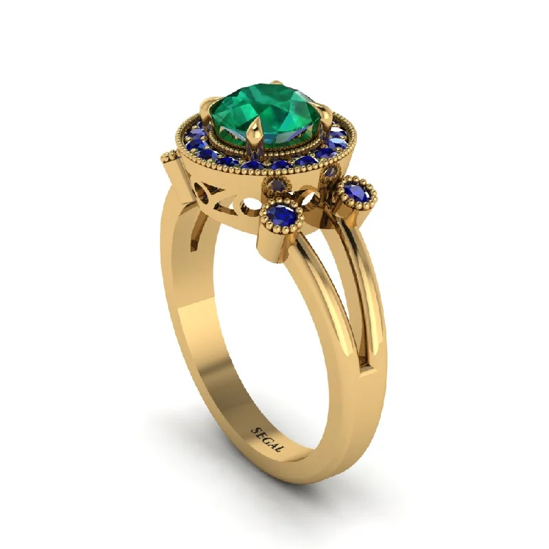 ladies engagement ring fall holiday-Radiant Emerald Halo Gold Engagement Ring - Madilyn No. 64