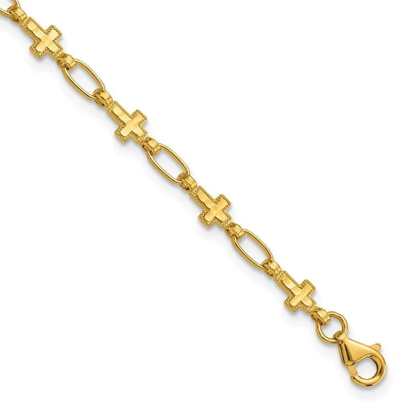 Ladies bracelets easy care bracelets-Sterling Silver Gold-tone Cross 7.5in Bracelet