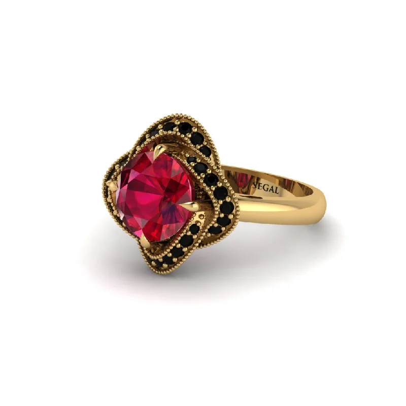 ladies engagement ring flower upcycled-Ruby Floral Infinity Engagement Ring - Brinley No. 40