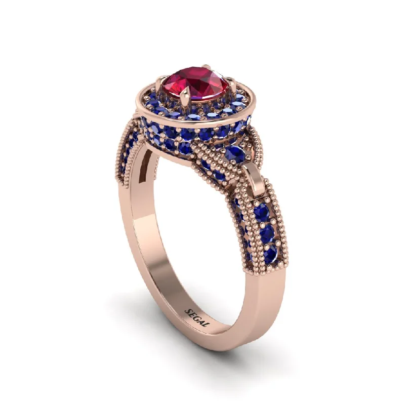 ladies engagement ring fall valentine’s-Ruby Double Halo Handmade Engagement Ring - Gracelyn No. 71