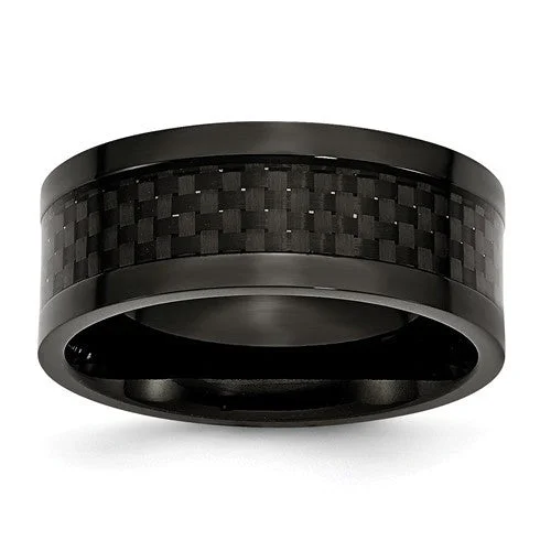 ladies ring modern topaz-Titanium 9mm Black IP-Plated With Carbon Fiber Inlay Polished Band