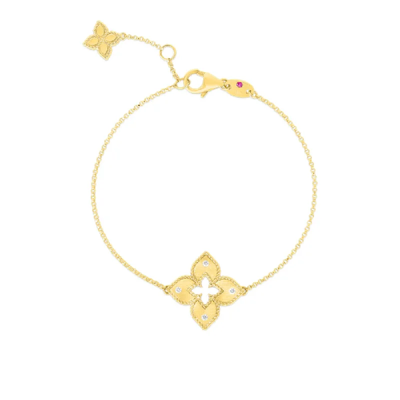 Ladies bracelets charm bracelet looks-Roberto Coin 18k Yellow Gold Petite Venetian Princess Single Flower Station Bracelet