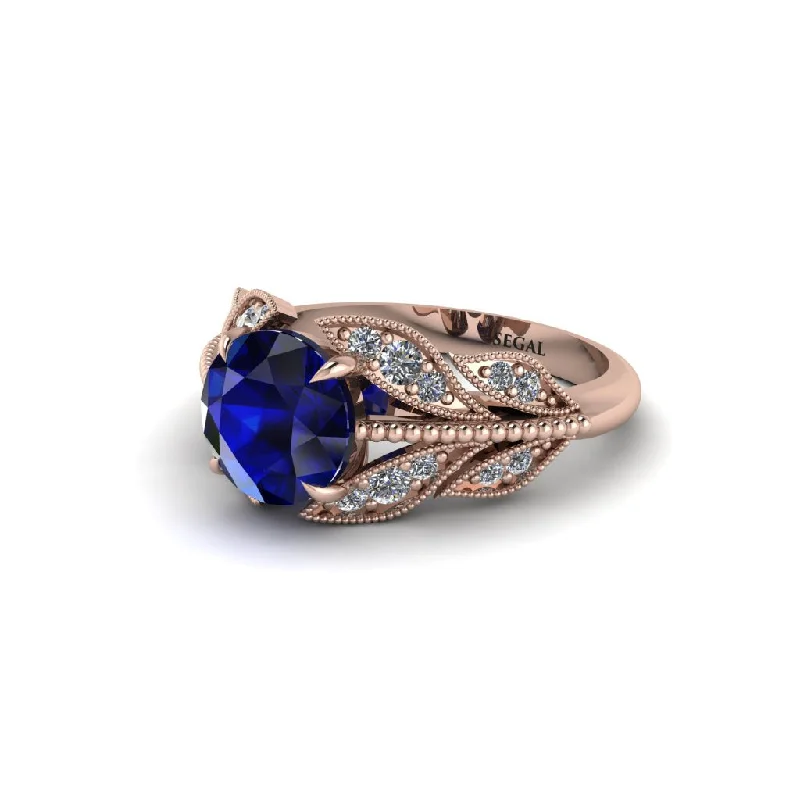 ladies engagement ring satin sustainable-Sapphire Majestic Leaf Gold Engagement Ring - Makenna No. 14