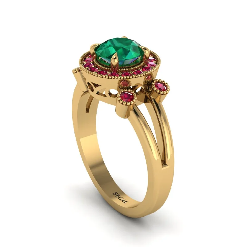 ladies engagement ring chunky channel-Radiant Emerald Halo Gold Engagement Ring - Madilyn No. 49