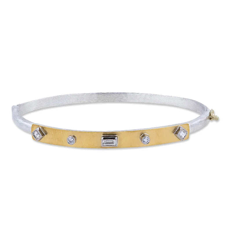 Ladies bracelets asymmetrical design picks-Lika Behar "Stockholm" Closed Diamond Hand Hammered Bracelet Silver & 24K Gold