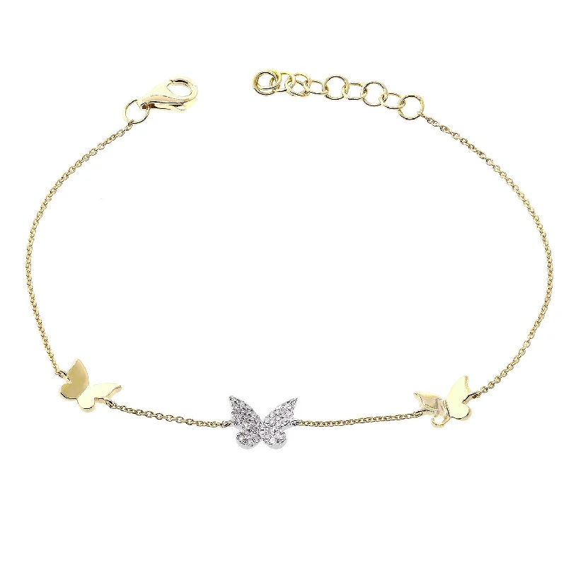 Ladies bracelets cultural celebration styles-Tri Diamond Butterfly Chain Bracelet