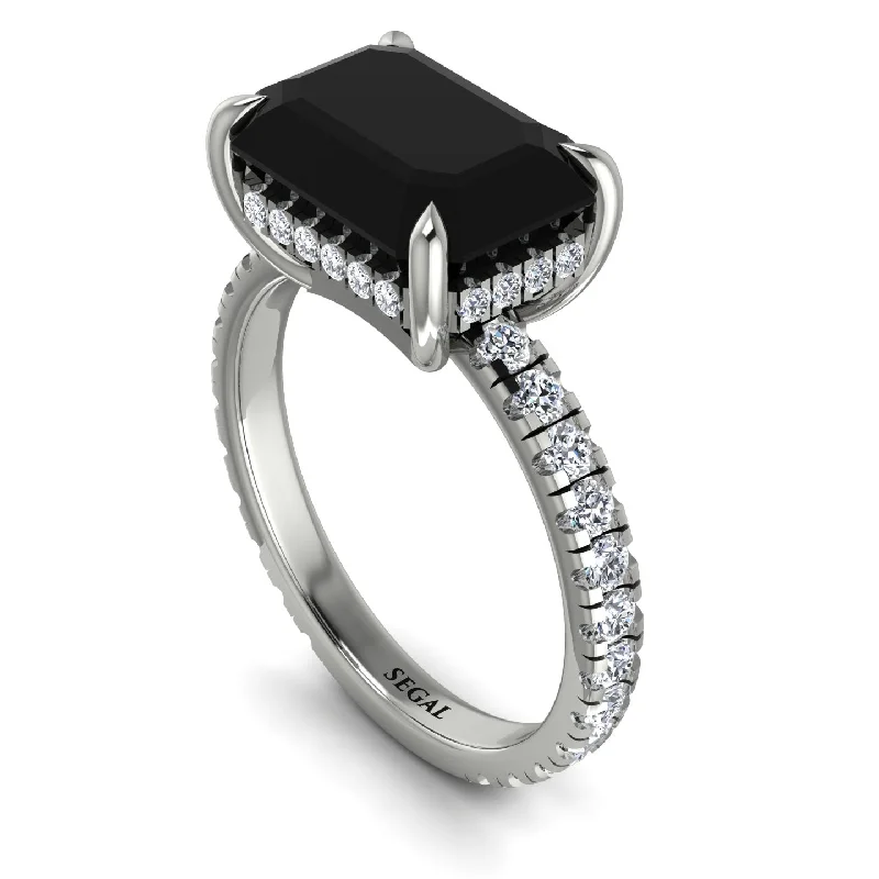 ladies engagement ring gothic black diamond-Emerald-Cut Black Diamond Pavé Engagement Ring - Daphne No. 9