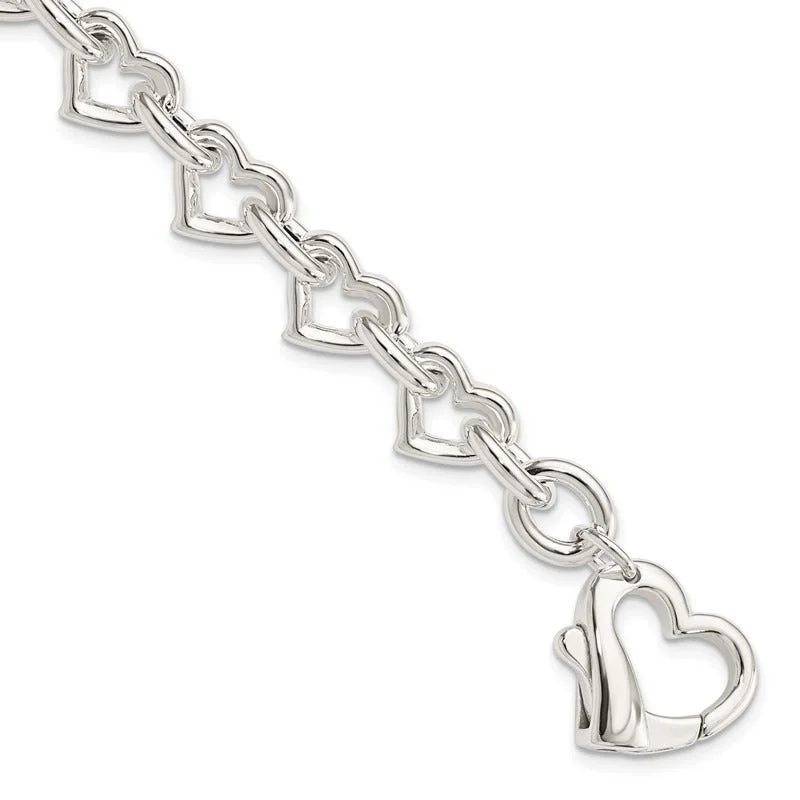 Ladies bracelets high investment value-Sterling Silver 7.5inch Polished Fancy Heart Link Bracelet