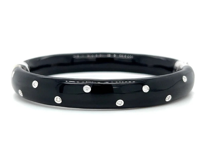 Ladies bracelets subtle hue styles-Sterling Silver, Black Enameled, & Diamond Bangle Bracelet by SOHO