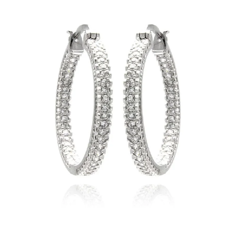 ladies earrings fall topaz-Silver 925 Rhodium Plated Micro Pave Clear CZ Hoop Earrings - ACE00061