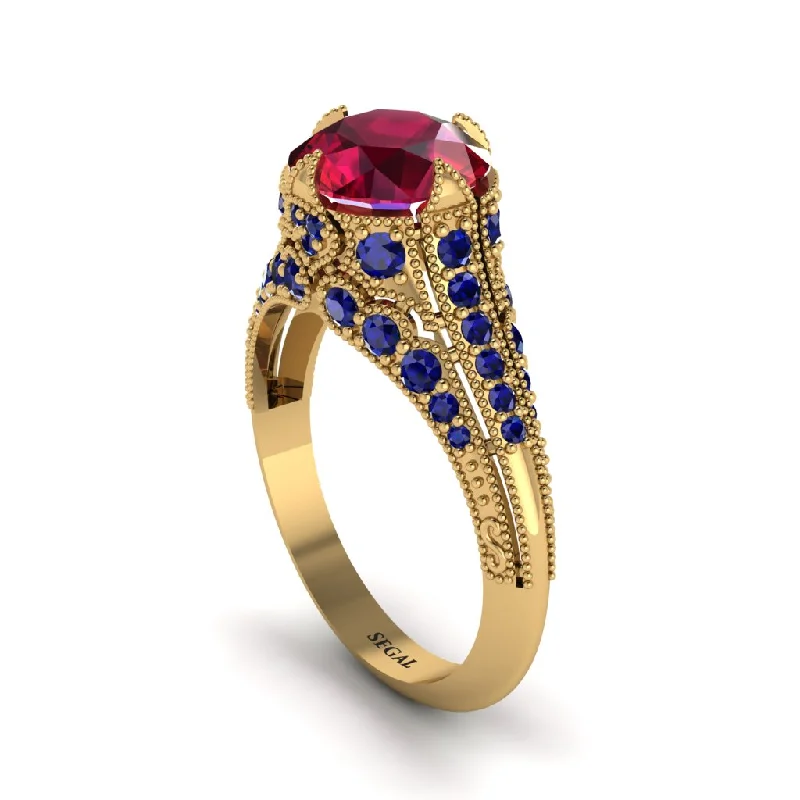 ladies engagement ring affordable diamond-Ruby Vintage Crown Engagement Ring - Talia No. 70