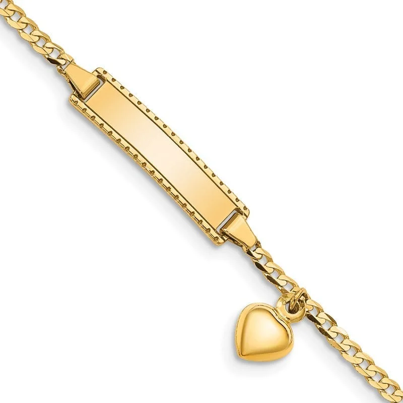 Ladies bracelets wedding accessory pieces-14K Children's Heart Dangle Curb Link ID Bracelet