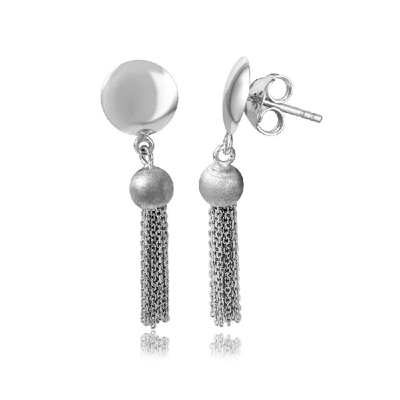 ladies earrings flower square-Silver 925 Rhodium Plated Hanging Bead with Multi Strands Earrings - DIE00003RH