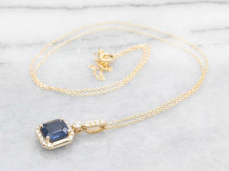 Ladies necklaces sterling silver options-Modern Gold Sapphire and Diamond Pendant Necklace