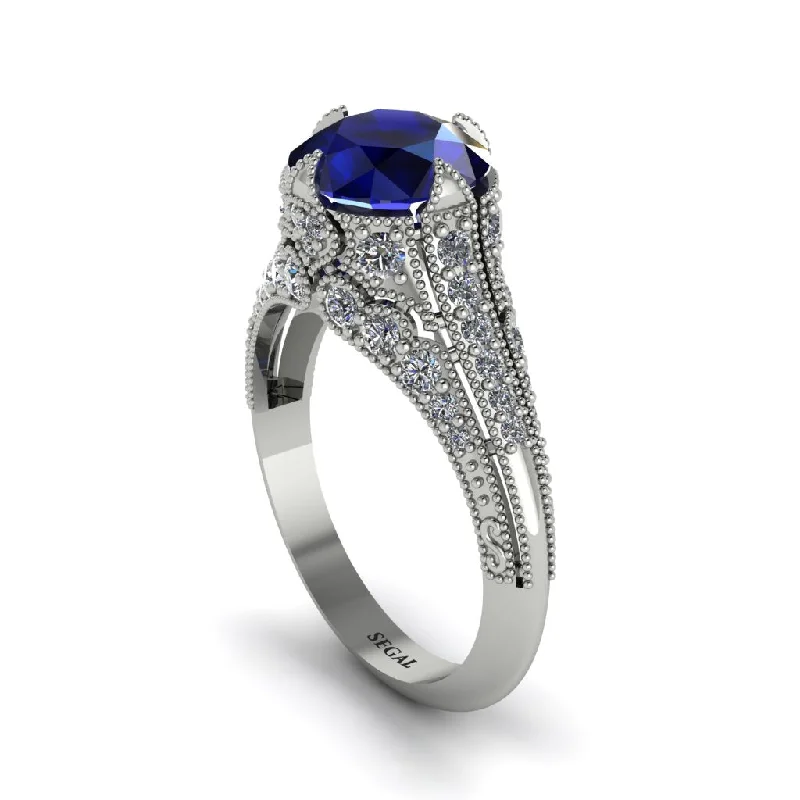 ladies engagement ring chic oval cut-Sapphire Vintage Crown Engagement Ring - Talia No. 15