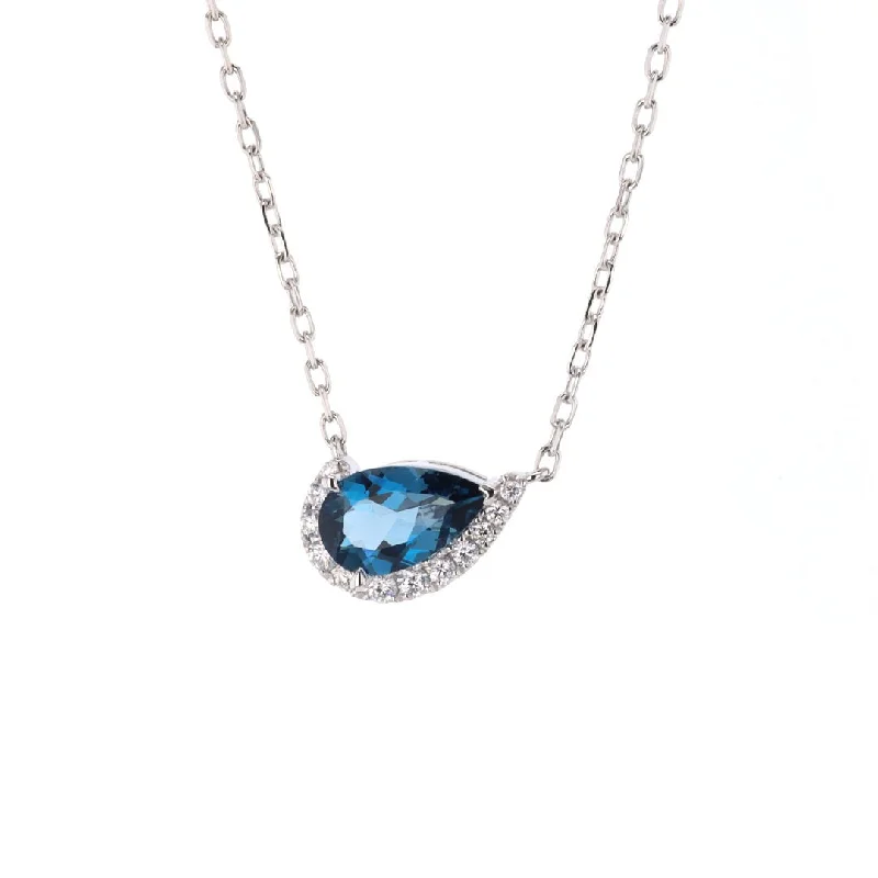 Ladies necklaces pearl strand styles-Blue Topaz & Diamond Pendant Necklace