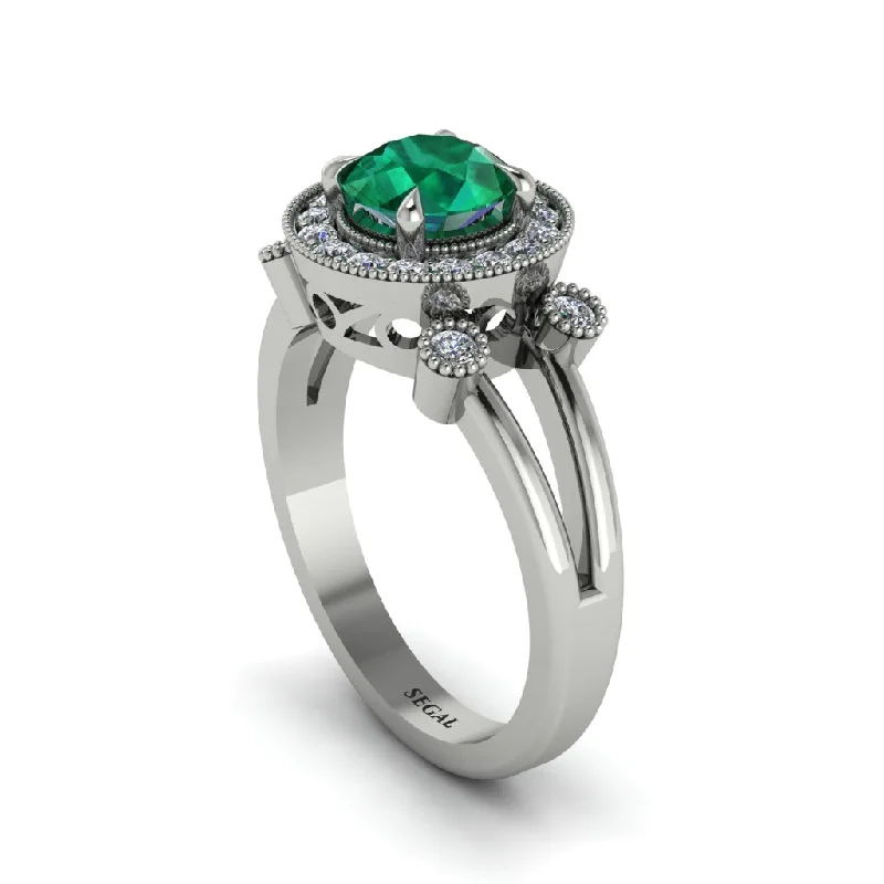 ladies engagement ring sculpted turquoise-Radiant Emerald Halo Gold Engagement Ring - Madilyn No. 6