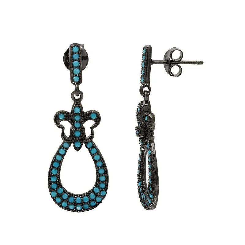 ladies earrings twisted yellow topaz-Black Rhodium Plated 925 Sterling Silver Dangling  Filigree Turquoise Stone Earrings - BGE00506BKP