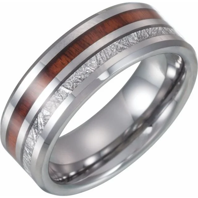 ladies ring sculpted moonstone-Tungsten Band with Imitation Meteorite & Wood Inlay