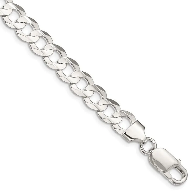 Ladies bracelets rainbow gem designs-Sterling Silver 8mm Concave Beveled Curb Chain Bracelet