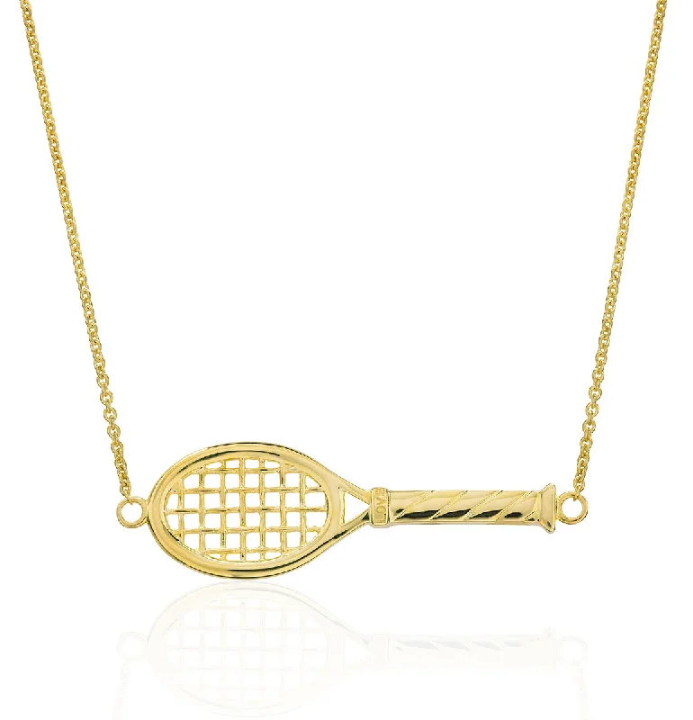 Ladies necklaces collectible jewelry items-14Kt Yellow Gold Love Racquet Necklace