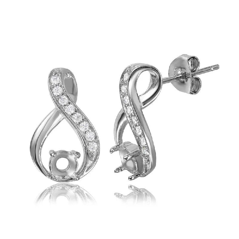 ladies earrings trendy multi-stone-Silver 925 Infinity Designed Personalized Mounting With Cubic Zirconia Stones Earrings - BGE00393