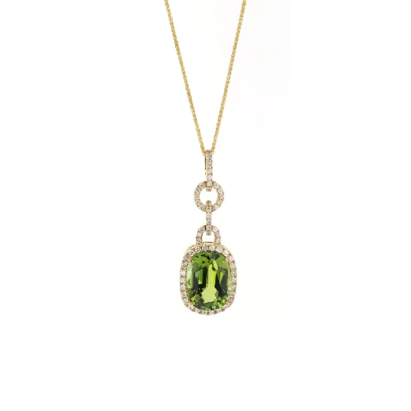 Ladies necklaces complex form styles-Oval Green Tourmaline & Diamond Halo Pendant Necklace