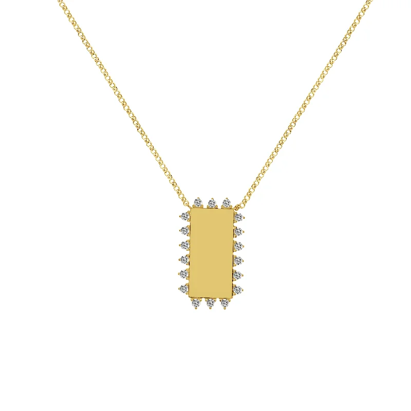 Ladies necklaces e-commerce store finds-Engravable Rectangular Gold and Diamond Necklace