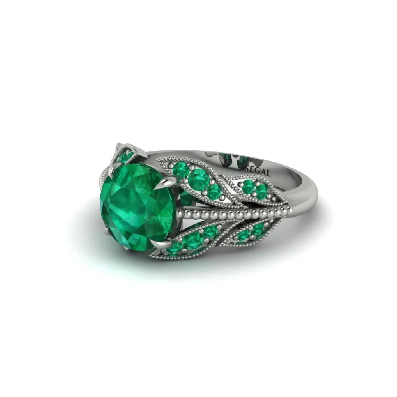 ladies engagement ring chic cyber monday-Emerald Majestic Leaf Gold Engagement Ring - Makenna No. 21