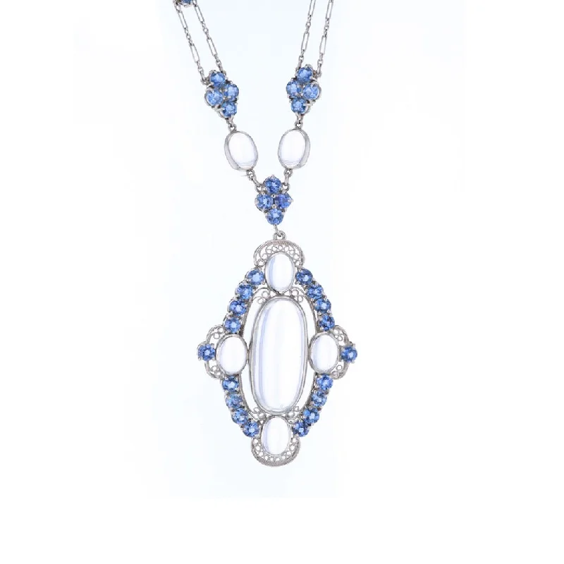 Ladies necklaces bold silver styles-Sapphire & Moonstone Medallion Necklace