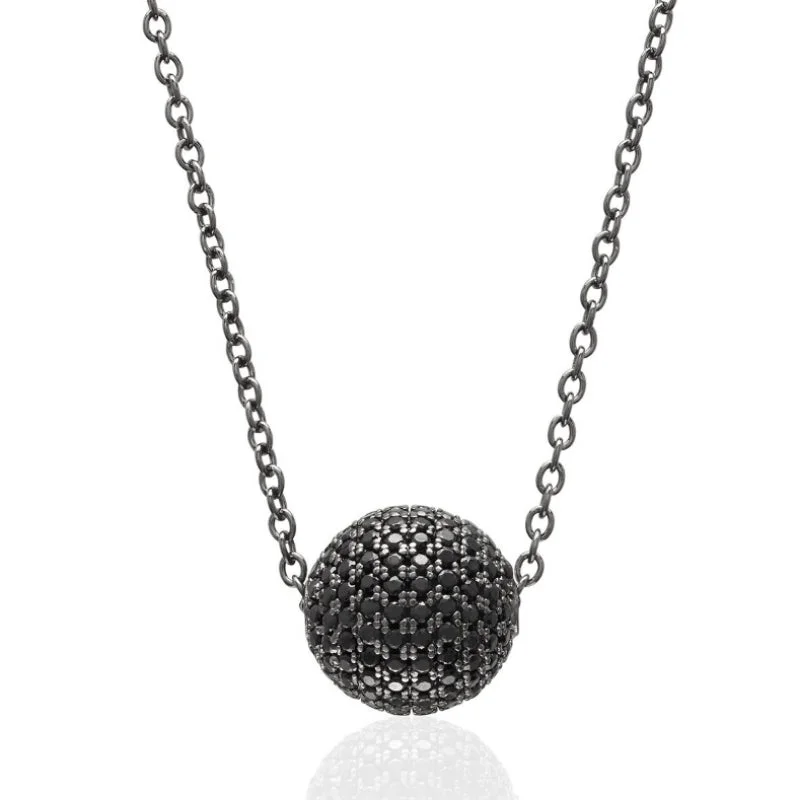 Ladies necklaces mature sophisticated styles-CZ Black Pave Ball Necklace