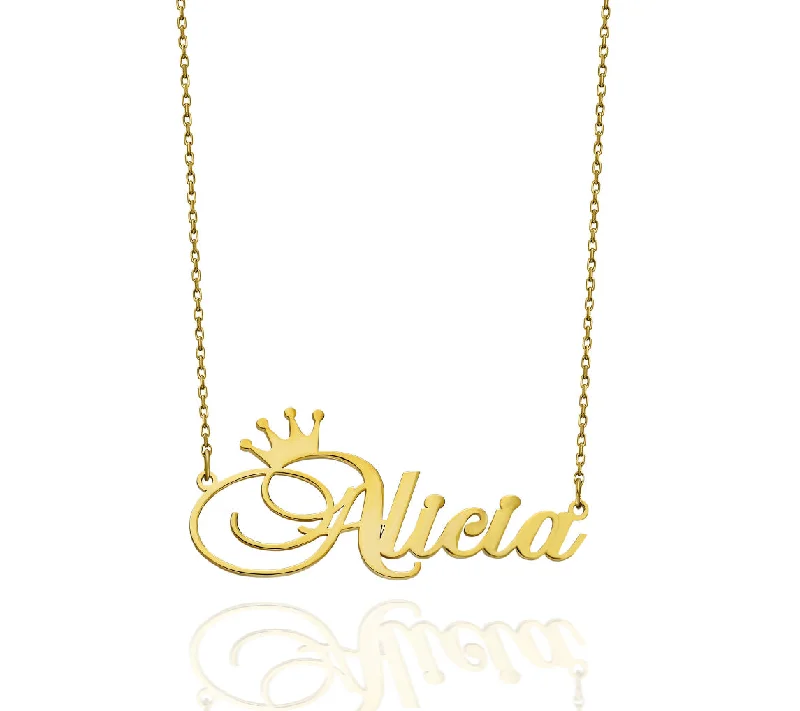 Ladies necklaces angled cut necklaces-Crown Name Necklace