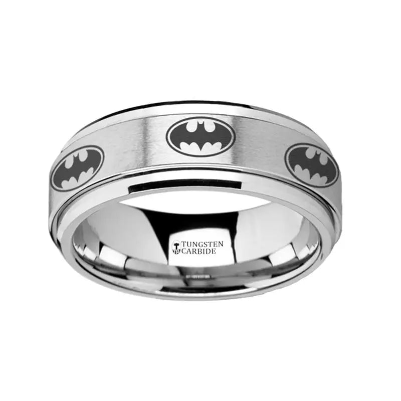 ladies ring boho garnet-Thorsten Batman Symbol Tungsten Carbide Spinner Wedding Band - 8mm