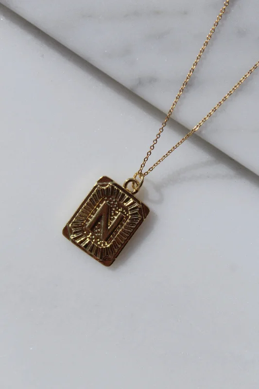 Ladies necklaces social media trends-Gold Rectangle Block Letter Necklace