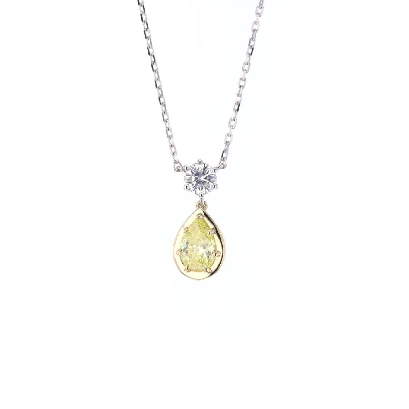 Ladies necklaces brilliant cut designs-0.61 ct Diamond & 1.28 ct Pear Yellow Diamond Pendant Necklace