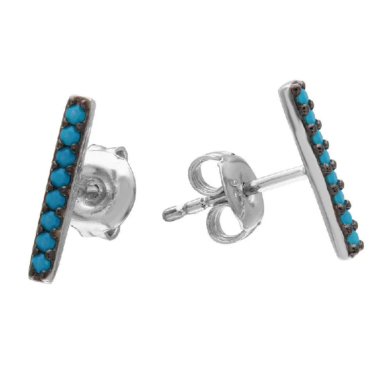 ladies earrings satin diamond-Silver 925 Black Rhodium Plated Bar Earrings with Synthetic Turquoise Stones - GME00076BLK-T