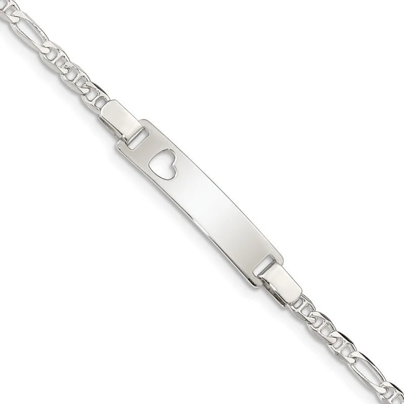 Ladies bracelets comfort fit designs-Sterling Silver Baby ID with Cut-out Heart Bracelet