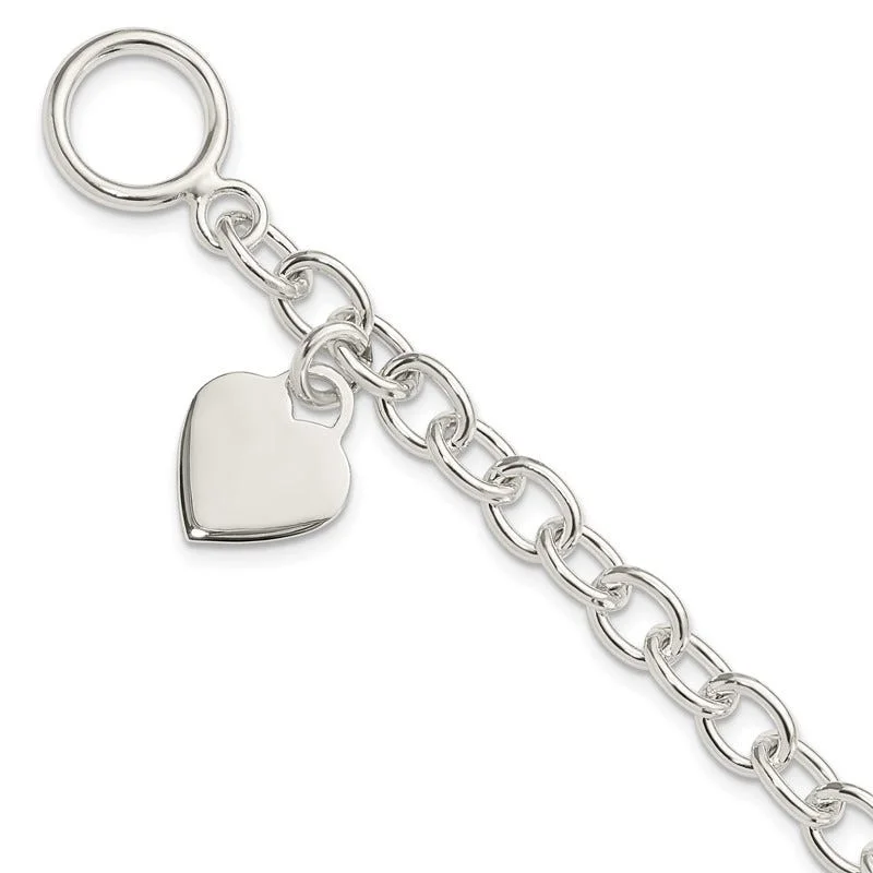 Ladies bracelets halo accent designs-Sterling Silver Dangling Engraveable Heart Charm Bracelet