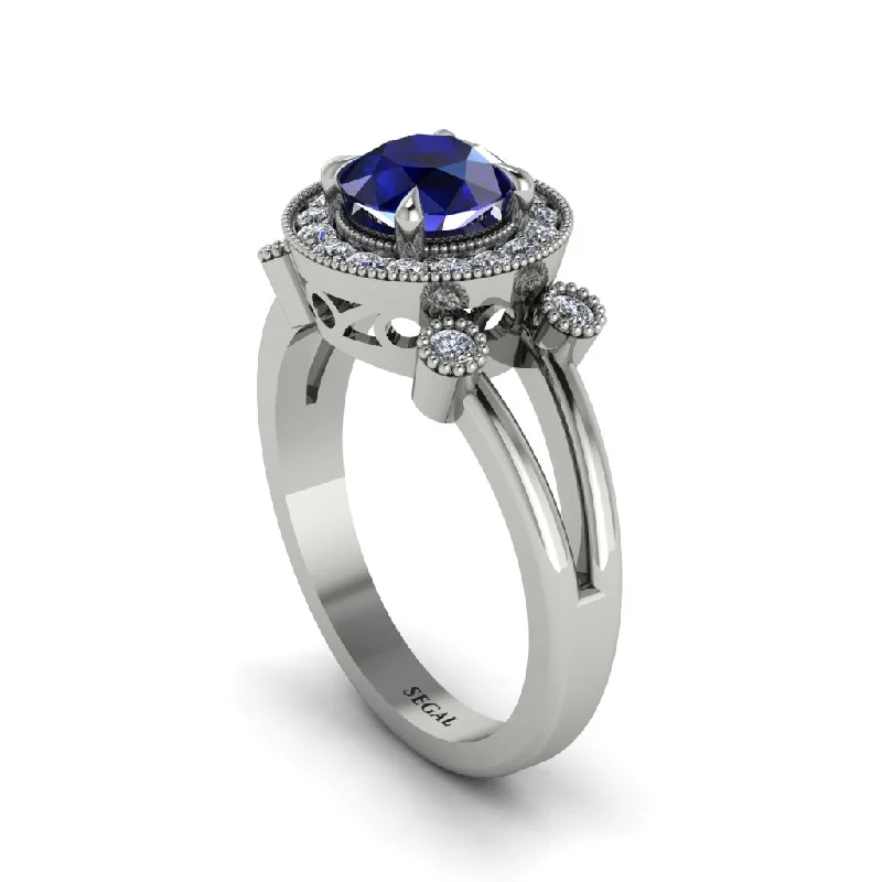 ladies engagement ring elegant solitaire-Radiant Sapphire Halo Gold Engagement Ring - Madilyn No. 15