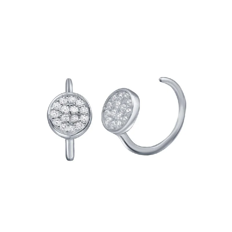 ladies earrings affordable solitaire-Rhodium Plated 925 Sterling Silver CZ Disc Semi-Hoop Earring - STE01314RH